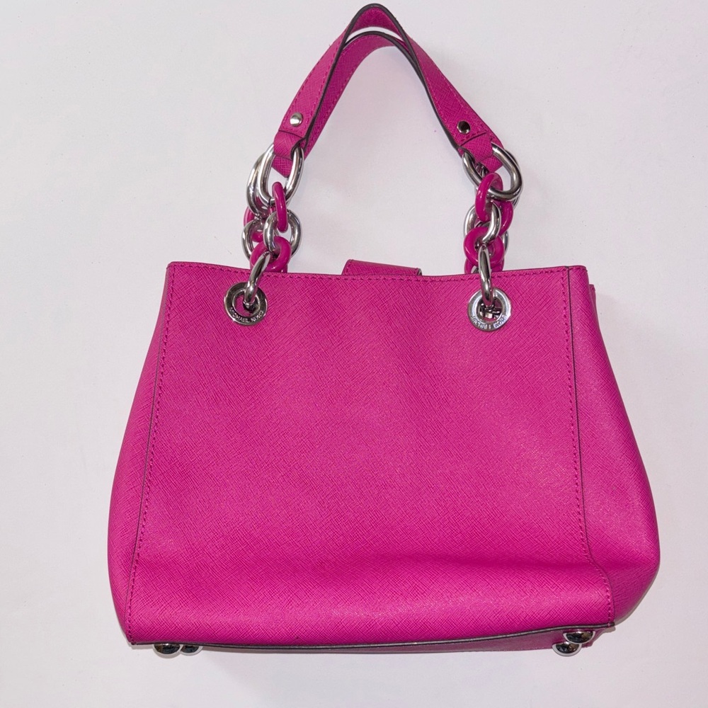 MICHAEL KORS Cynthia Small Saffiano Leather Satchel Bright Pink Handbag